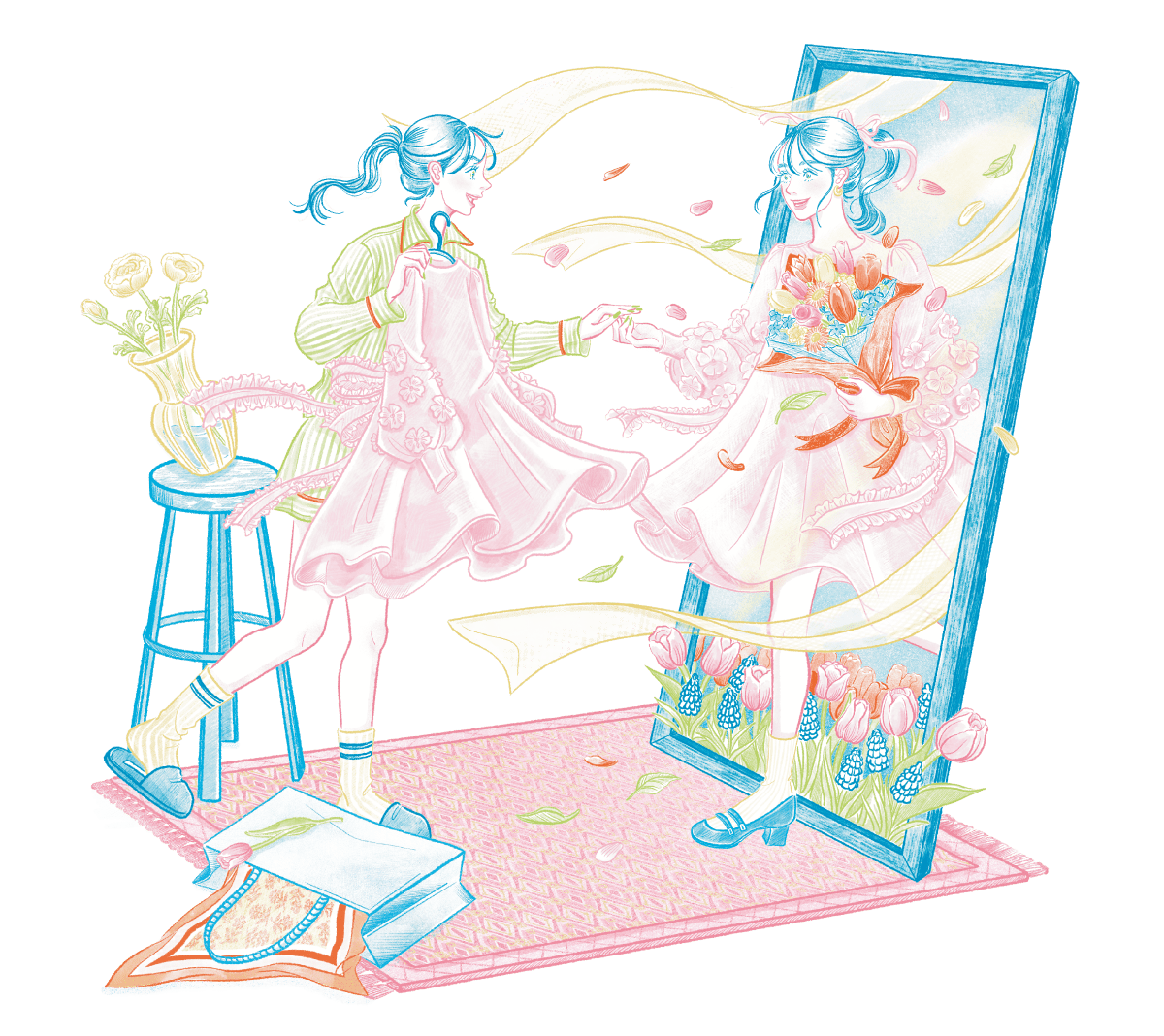 画像 イラスト かろやかな春風に吹かれて、なんだかいい日になりそうです。
