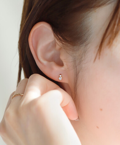 天然石ハートミニピアス[K10] ☆